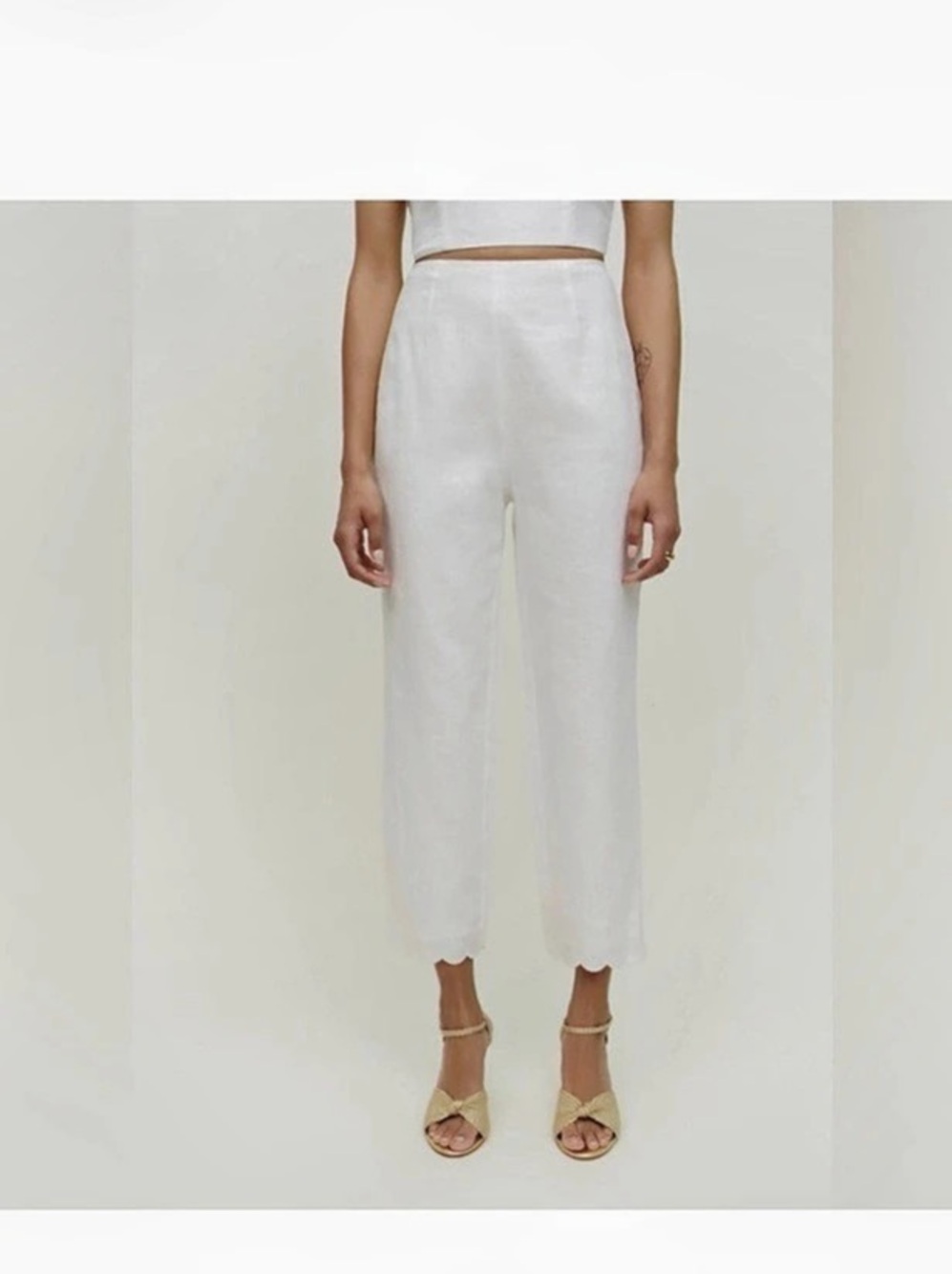 Reformation Liam Linen Pant Cropped Scalloped Pants white Size 8